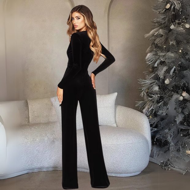 Karolina - Velvet Jumpsuit with Wide Legs