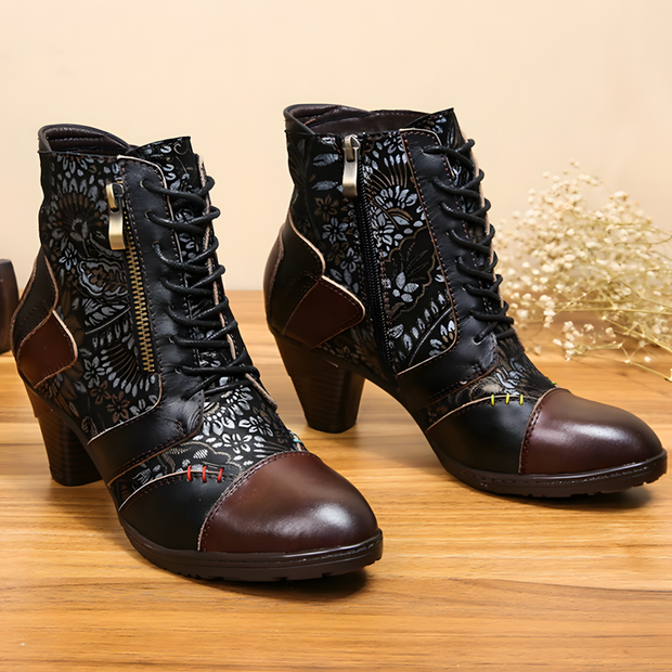 Zoja - Waterproof Ankle Boots with Floral Print