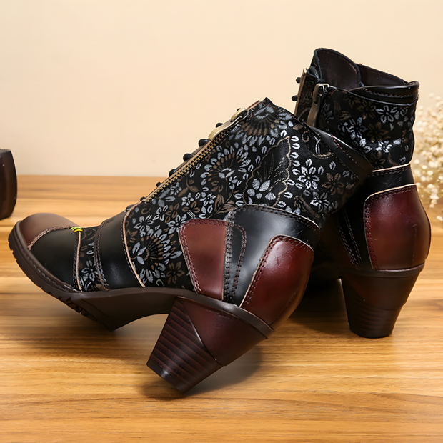 Zoja - Waterproof Ankle Boots with Floral Print