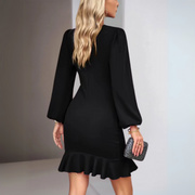 Beata - Elegant Ruffle Puff Sleeve Dress