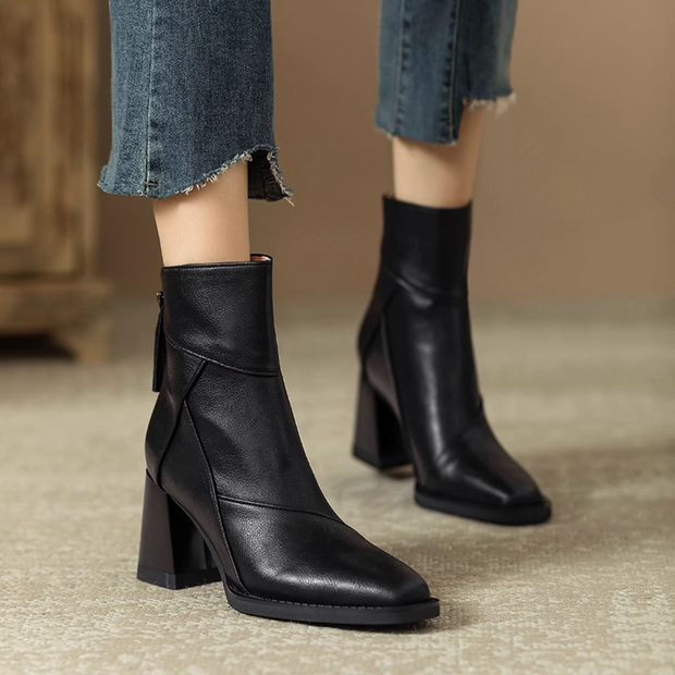 Noemi - Chic Leather Ankle Boots with Heel