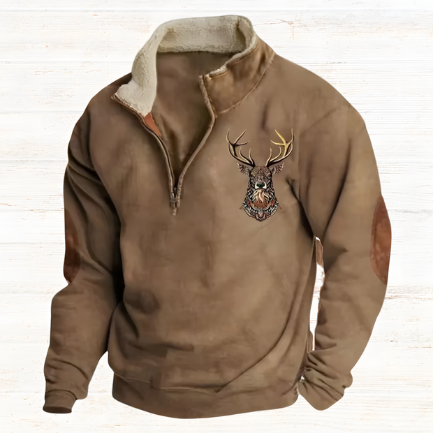 Lukas - Embroidered Deer Quarter-Zip Sweater