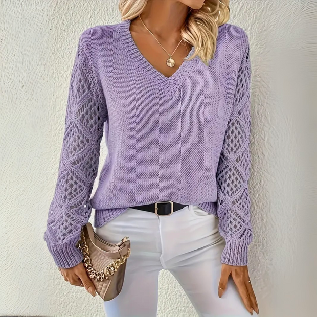 Karien - Stylish Knitted Sweater with Hollowed V-Neck