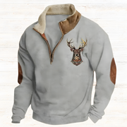 Lukas - Embroidered Deer Quarter-Zip Sweater