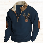 Lukas - Embroidered Deer Quarter-Zip Sweater