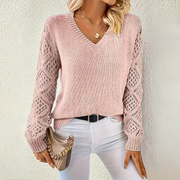 Karien - Stylish Knitted Sweater with Hollowed V-Neck