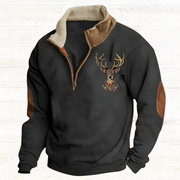 Lukas - Embroidered Deer Quarter-Zip Sweater