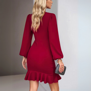 Beata - Elegant Ruffle Puff Sleeve Dress