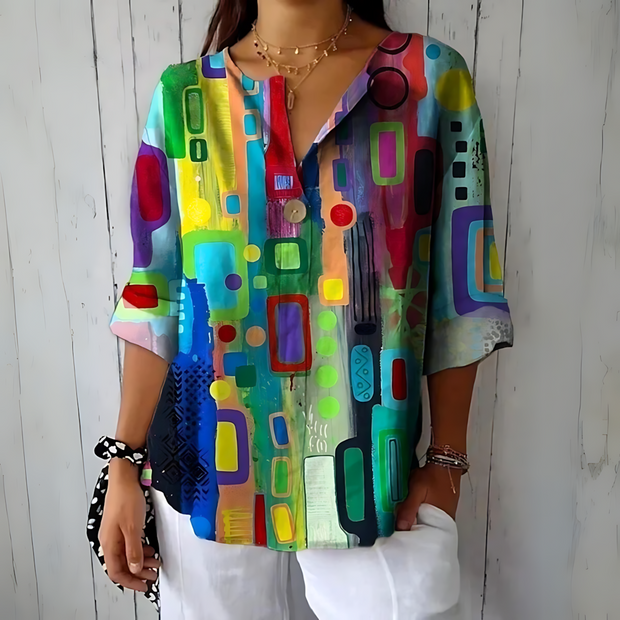 Freya - Colorful Geometric Print Blouse