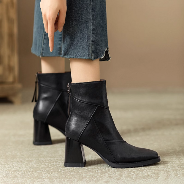 Noemi - Chic Leather Ankle Boots with Heel