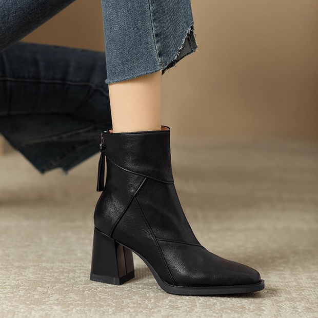 Noemi - Chic Leather Ankle Boots with Heel