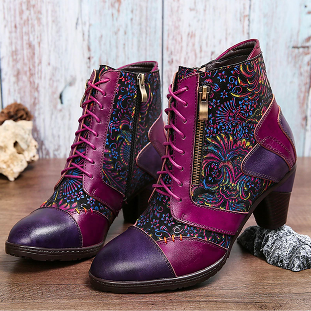 Zoja - Waterproof Ankle Boots with Floral Print