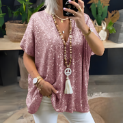 Celina - Loose Sequin V-Neck Top