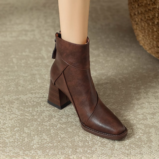 Noemi - Chic Leather Ankle Boots with Heel