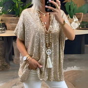 Celina - Loose Sequin V-Neck Top