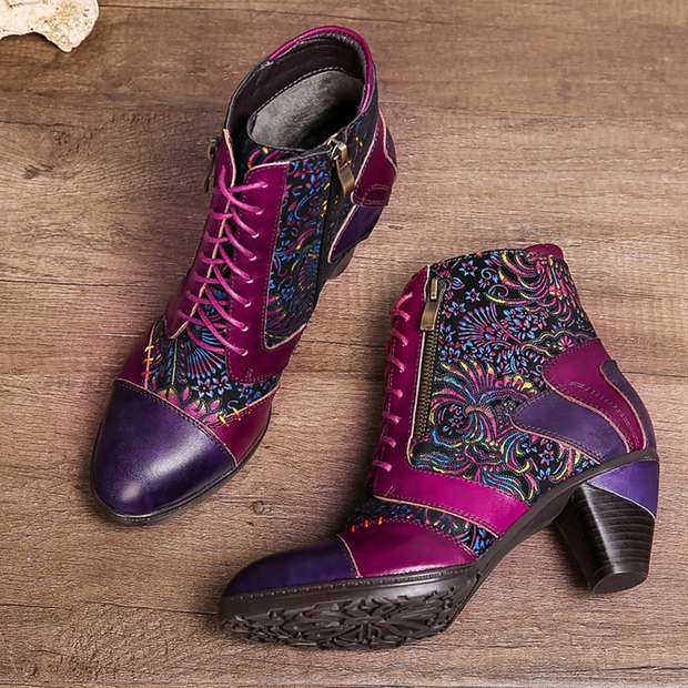 Zoja - Waterproof Ankle Boots with Floral Print