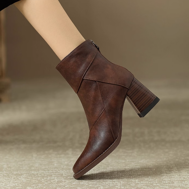 Noemi - Chic Leather Ankle Boots with Heel