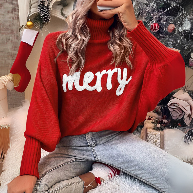 Marlena - Festive Merry Turtleneck Jumper